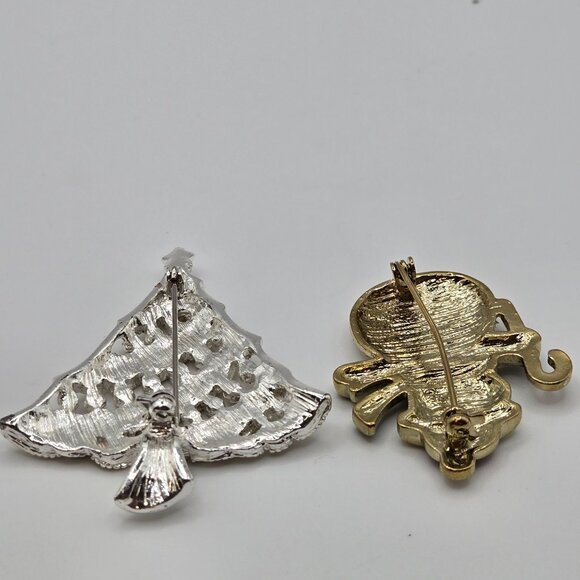 VTG Brooches Christmas 2PC Set Frosted Sugar Enamel  Snowman Christmas Tree Pins - Picture 6 of 10
